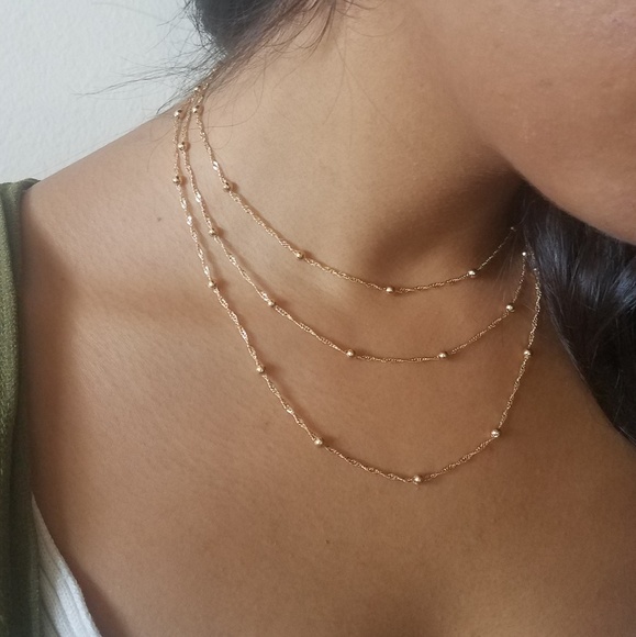 THREE LAYER GOLD BEAD CHAIN NECKLACE AND EARRINGS - Picture 4 of 5